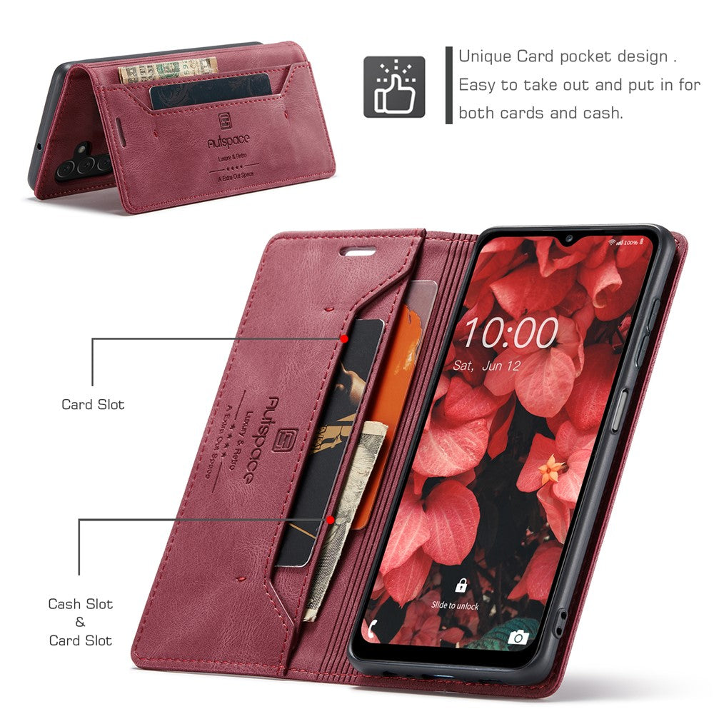 AUTSPACE Plånboksfodral för Samsung Galaxy A34 5G RFID-blockerande läderfodral med flip-funktion, A01-serien, Retro stativfodral