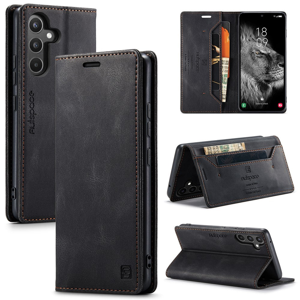 AUTSPACE Plånboksfodral för Samsung Galaxy A34 5G RFID-blockerande läderfodral med flip-funktion, A01-serien, Retro stativfodral