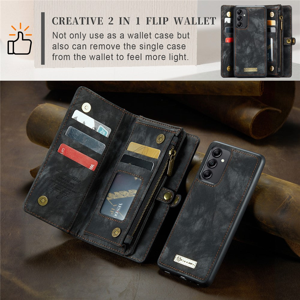 CASEME 008-serien för Samsung Galaxy A54 5G PU-läderfodral med dragkedja och ficka, avtagbart mobilställ, plånboksfodral