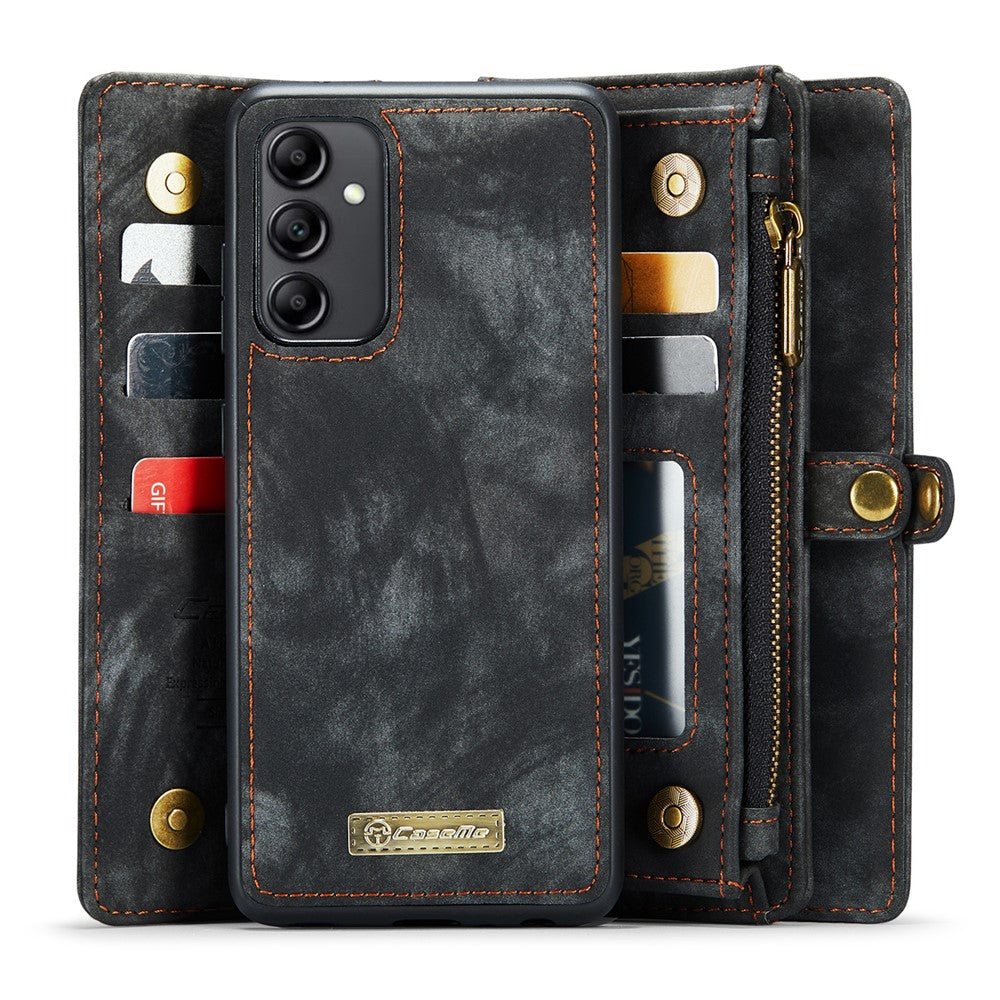 CASEME 008-serien för Samsung Galaxy A54 5G PU-läderfodral med dragkedja och ficka, avtagbart mobilställ, plånboksfodral
