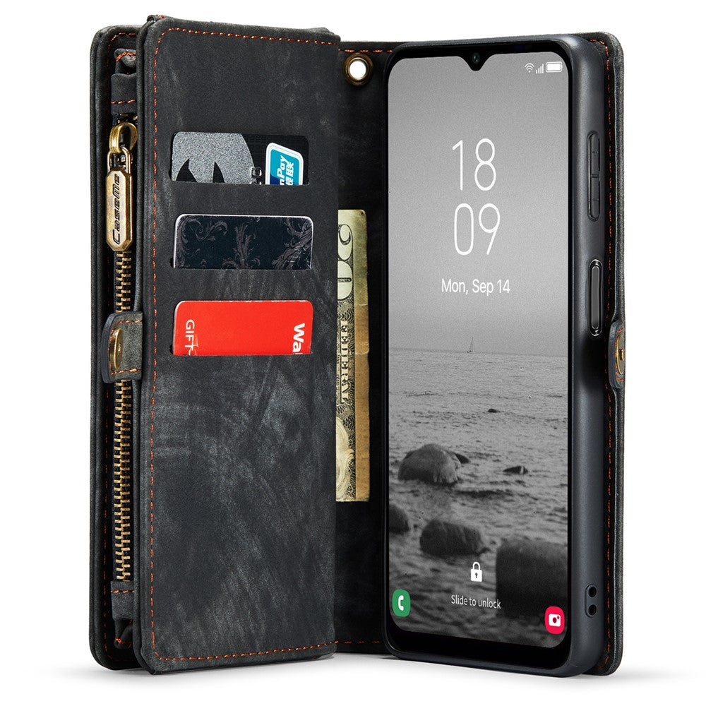 CASEME 008-serien för Samsung Galaxy A54 5G PU-läderfodral med dragkedja och ficka, avtagbart mobilställ, plånboksfodral