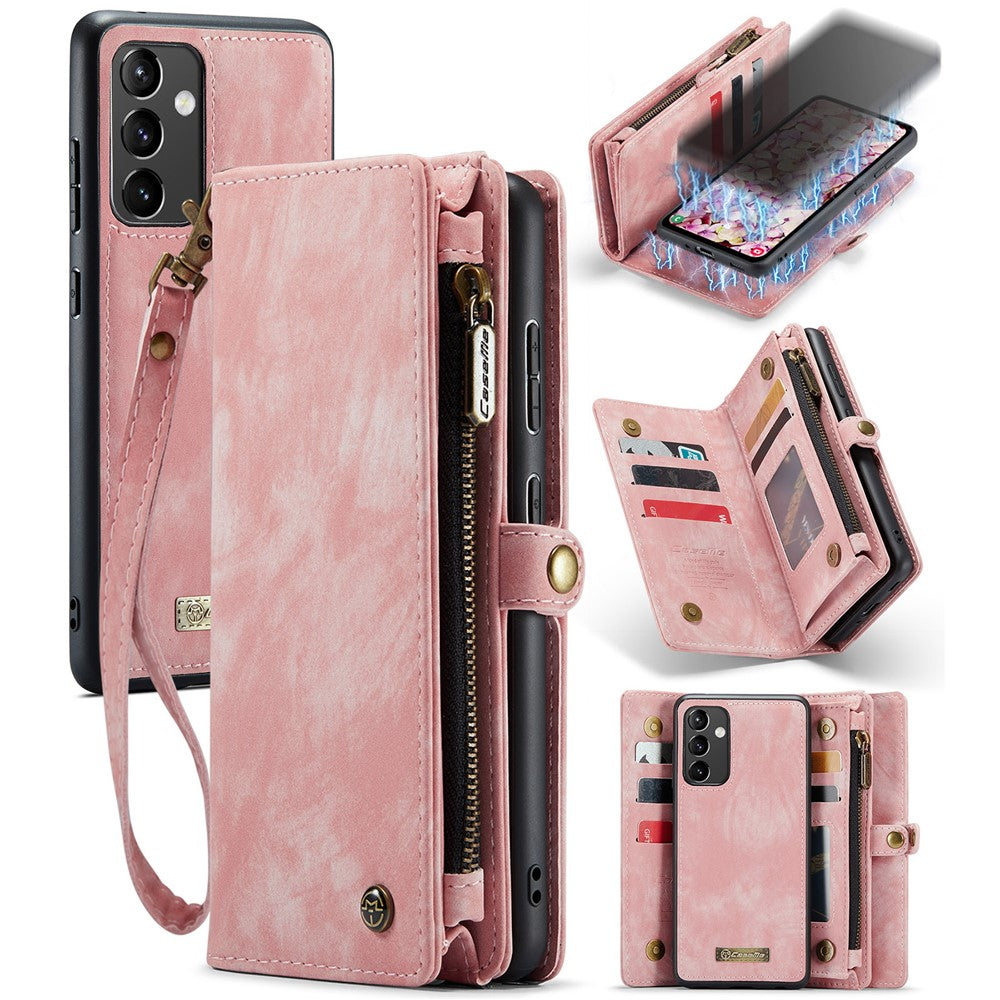 CASEME 008-serien för Samsung Galaxy A54 5G PU-läderfodral med dragkedja och ficka, avtagbart mobilställ, plånboksfodral