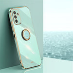 XINLI For Samsung Galaxy M23 5G / F23 5G Precise Lens Cutout Shockproof Phone Case with Ring Kickstand Electroplating Golden Edge Soft TPU Cover