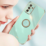 XINLI For Samsung Galaxy M23 5G / F23 5G Precise Lens Cutout Shockproof Phone Case with Ring Kickstand Electroplating Golden Edge Soft TPU Cover