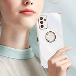 XINLI For Samsung Galaxy M23 5G / F23 5G Precise Lens Cutout Shockproof Phone Case with Ring Kickstand Electroplating Golden Edge Soft TPU Cover