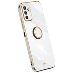 XINLI For Samsung Galaxy M23 5G / F23 5G Precise Lens Cutout Shockproof Phone Case with Ring Kickstand Electroplating Golden Edge Soft TPU Cover