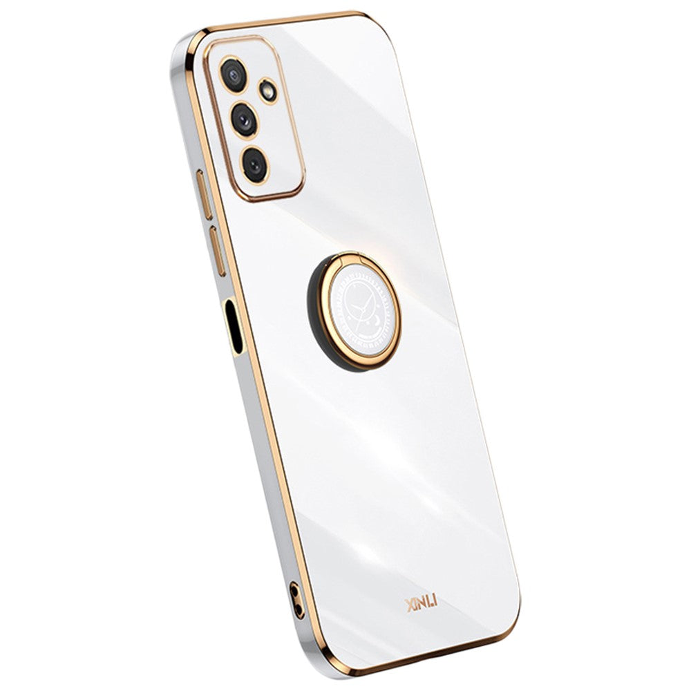 XINLI For Samsung Galaxy M23 5G / F23 5G Precise Lens Cutout Shockproof Phone Case with Ring Kickstand Electroplating Golden Edge Soft TPU Cover