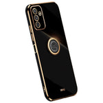 XINLI For Samsung Galaxy M23 5G / F23 5G Precise Lens Cutout Shockproof Phone Case with Ring Kickstand Electroplating Golden Edge Soft TPU Cover