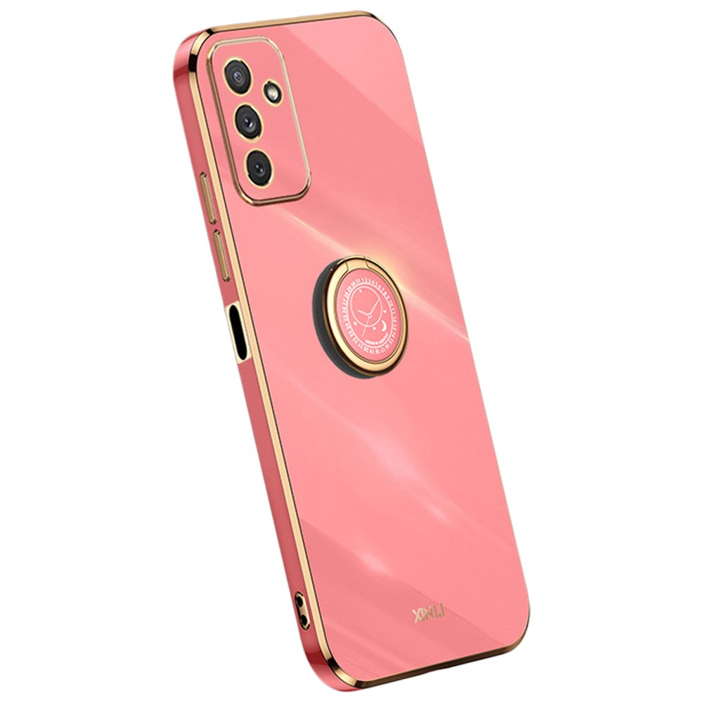 XINLI For Samsung Galaxy M23 5G / F23 5G Precise Lens Cutout Shockproof Phone Case with Ring Kickstand Electroplating Golden Edge Soft TPU Cover