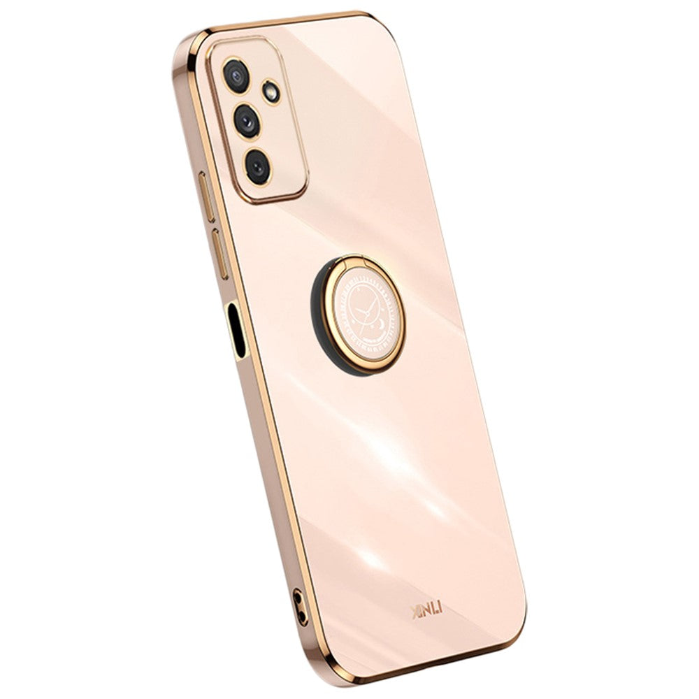XINLI For Samsung Galaxy M23 5G / F23 5G Precise Lens Cutout Shockproof Phone Case with Ring Kickstand Electroplating Golden Edge Soft TPU Cover