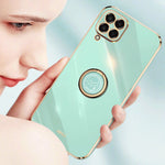 XINLI præcist telefoncover med objektivudskæring, ringstøttefod og galvaniseret guldkant i stødsikkert TPU til Samsung Galaxy M33 5G (global version)
