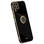 XINLI præcist telefoncover med objektivudskæring, ringstøttefod og galvaniseret guldkant i stødsikkert TPU til Samsung Galaxy M33 5G (global version)