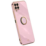 XINLI præcist telefoncover med objektivudskæring, ringstøttefod og galvaniseret guldkant i stødsikkert TPU til Samsung Galaxy M33 5G (global version)