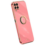 XINLI præcist telefoncover med objektivudskæring, ringstøttefod og galvaniseret guldkant i stødsikkert TPU til Samsung Galaxy M33 5G (global version)