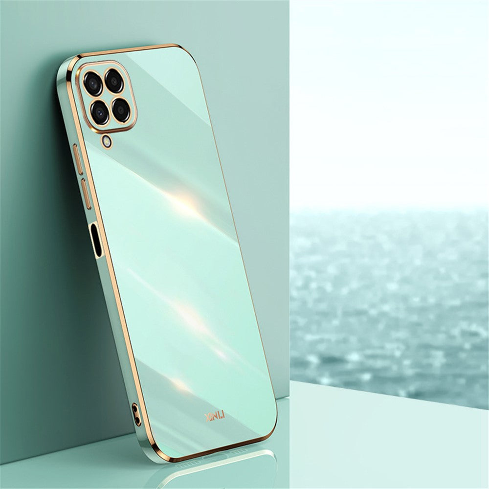XINLI Phone Case for Samsung Galaxy M53 5G, Electroplating Golden Edge Shockproof TPU Protective Cover