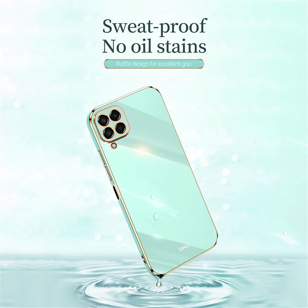 XINLI Phone Case for Samsung Galaxy M53 5G, Electroplating Golden Edge Shockproof TPU Protective Cover