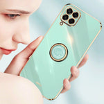 XINLI For Samsung Galaxy M53 5G Electroplating Golden Edge Soft TPU Cover Precise Lens Cutout Phone Case with Ring Kickstand