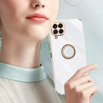 XINLI For Samsung Galaxy M53 5G Electroplating Golden Edge Soft TPU Cover Precise Lens Cutout Phone Case with Ring Kickstand