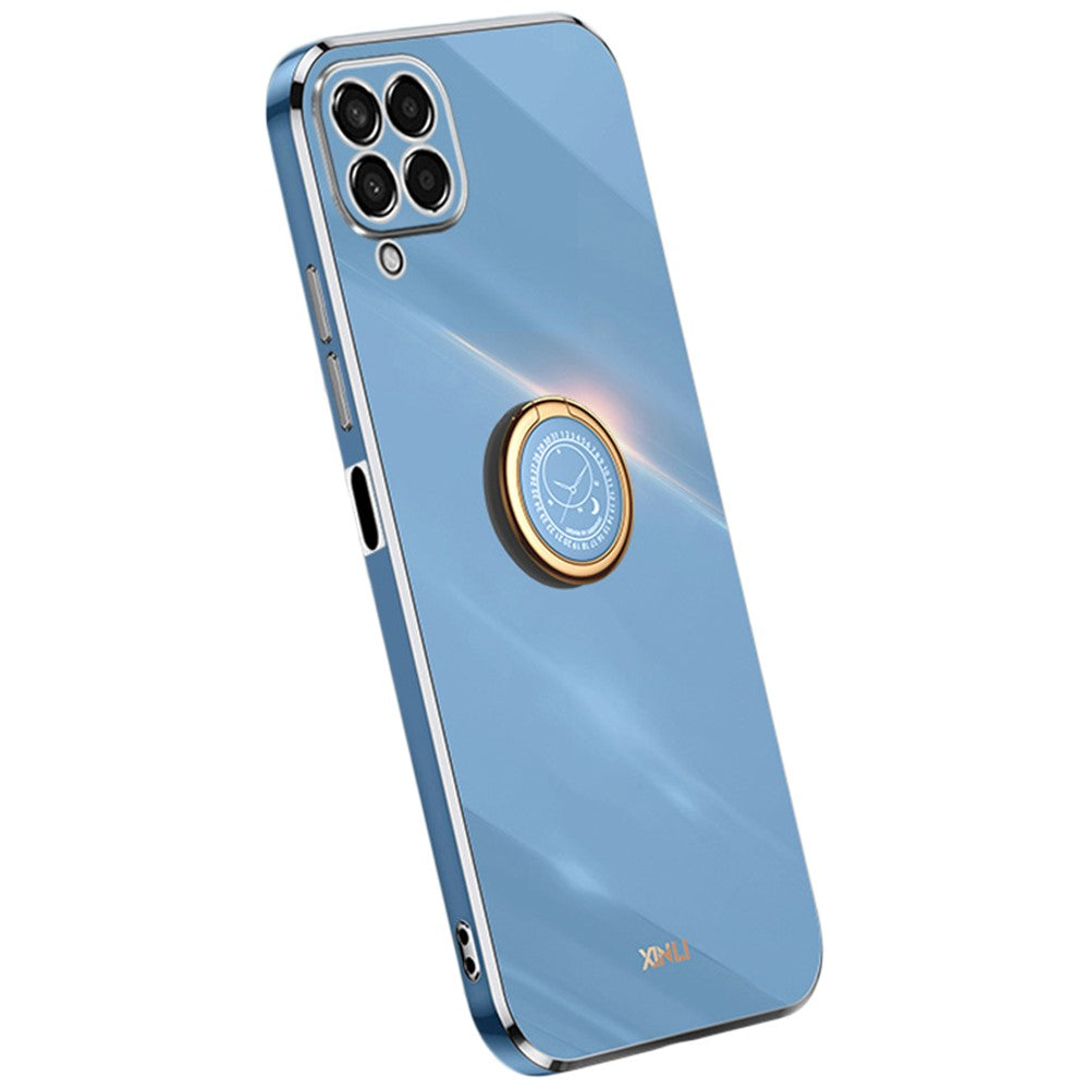 XINLI For Samsung Galaxy M53 5G Electroplating Golden Edge Soft TPU Cover Precise Lens Cutout Phone Case with Ring Kickstand