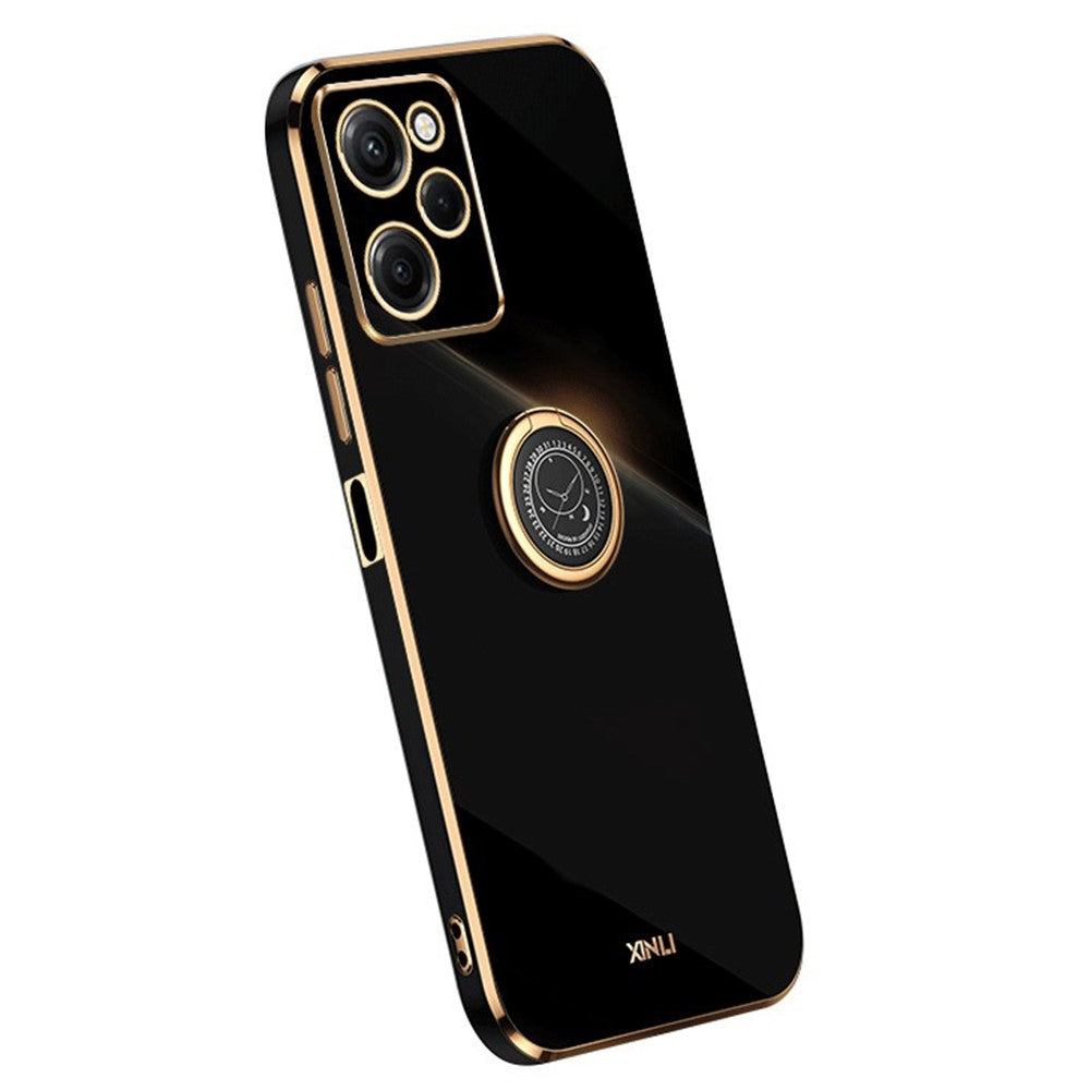 XINLI For Xiaomi Redmi Note 12 Pro Speed 5G / Poco X5 Pro 5G Ring Kickstand Phone Case Electroplating Golden Edge Soft TPU Cover