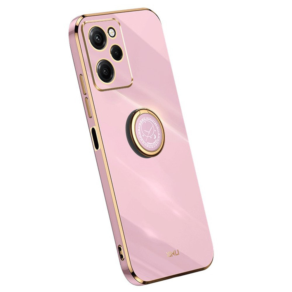 XINLI For Xiaomi Redmi Note 12 Pro Speed 5G / Poco X5 Pro 5G Ring Kickstand Phone Case Electroplating Golden Edge Soft TPU Cover