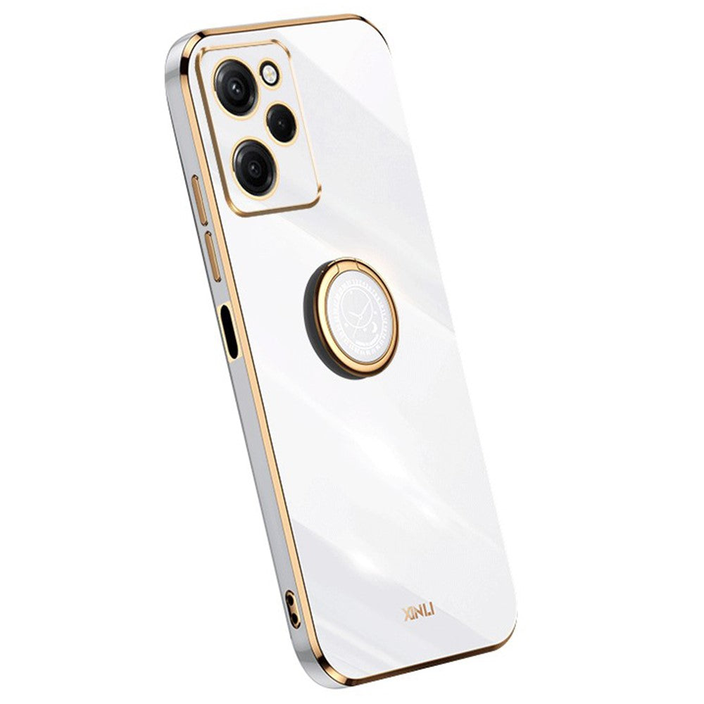 XINLI For Xiaomi Redmi Note 12 Pro Speed 5G / Poco X5 Pro 5G Ring Kickstand Phone Case Electroplating Golden Edge Soft TPU Cover