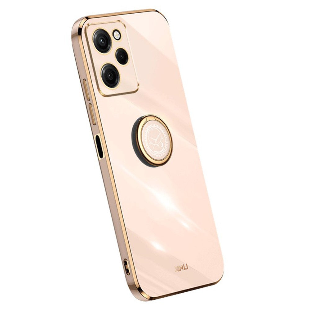 XINLI For Xiaomi Redmi Note 12 Pro Speed 5G / Poco X5 Pro 5G Ring Kickstand Phone Case Electroplating Golden Edge Soft TPU Cover