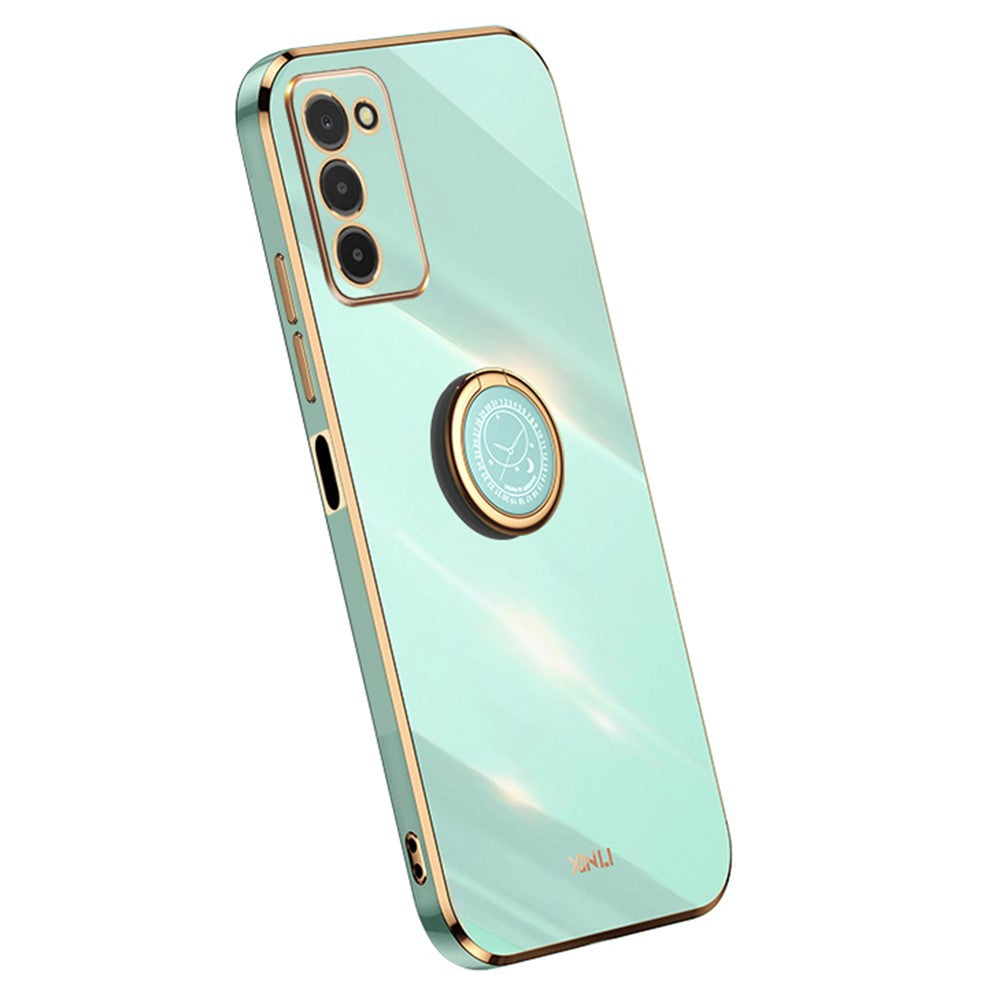 XINLI For Samsung Galaxy A03s (164.2mm) Anti-scratch Phone Cover Ring Kickstand Electroplating TPU Lightweight Phone Case