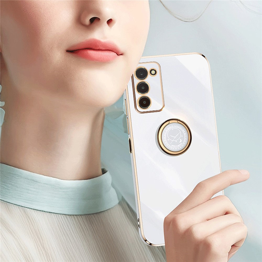 XINLI For Samsung Galaxy A03s (164.2mm) Anti-scratch Phone Cover Ring Kickstand Electroplating TPU Lightweight Phone Case