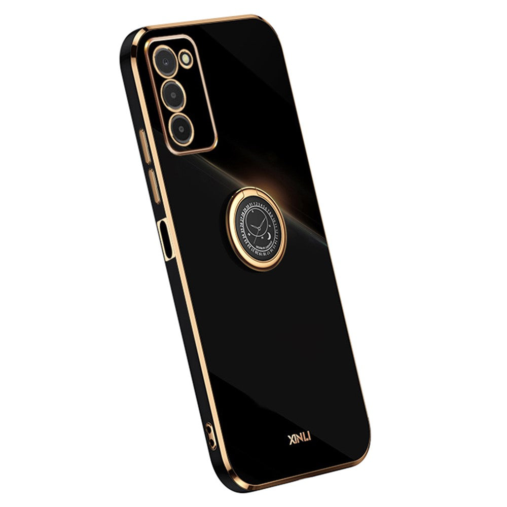 XINLI For Samsung Galaxy A03s (164.2mm) Anti-scratch Phone Cover Ring Kickstand Electroplating TPU Lightweight Phone Case
