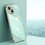 XINLI For iPhone 14 Plus Electroplating Golden Edge Phone Cover Flexible TPU Anti-scratch Case