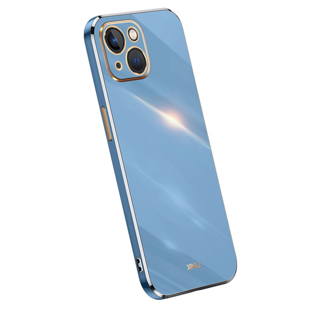 XINLI For iPhone 14 Plus Electroplating Golden Edge Phone Cover Flexible TPU Anti-scratch Case