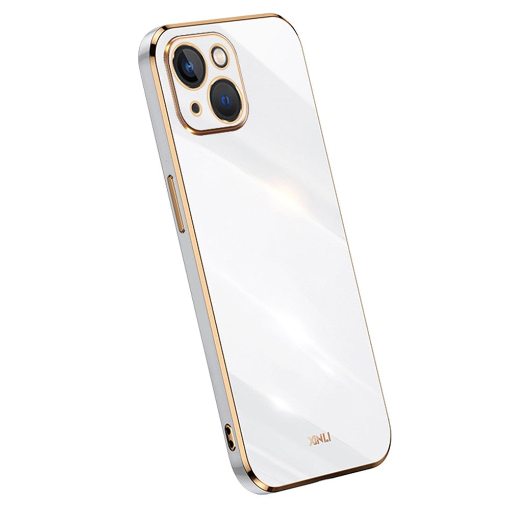 XINLI For iPhone 14 Plus Electroplating Golden Edge Phone Cover Flexible TPU Anti-scratch Case