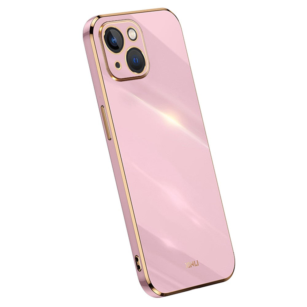 XINLI For iPhone 14 Plus Electroplating Golden Edge Phone Cover Flexible TPU Anti-scratch Case
