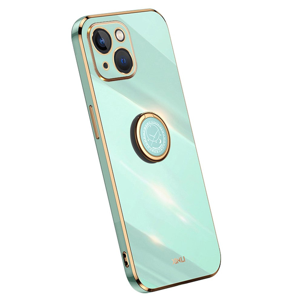 XINLI Ring Kickstand Back Shell for iPhone 13 mini 5.4 inch, Anti-drop Electroplating Golden Edge Case Soft TPU Cover
