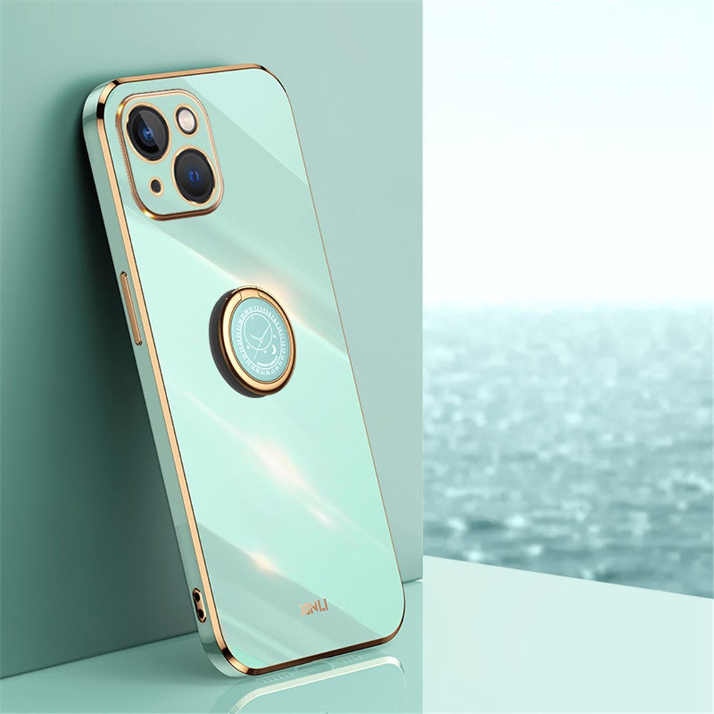 XINLI Ring Kickstand Back Shell for iPhone 13 mini 5.4 inch, Anti-drop Electroplating Golden Edge Case Soft TPU Cover