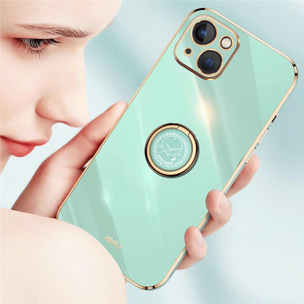 XINLI Ring Kickstand Back Shell for iPhone 13 mini 5.4 inch, Anti-drop Electroplating Golden Edge Case Soft TPU Cover