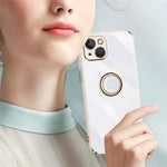 XINLI Ring Kickstand Back Shell for iPhone 13 mini 5.4 inch, Anti-drop Electroplating Golden Edge Case Soft TPU Cover
