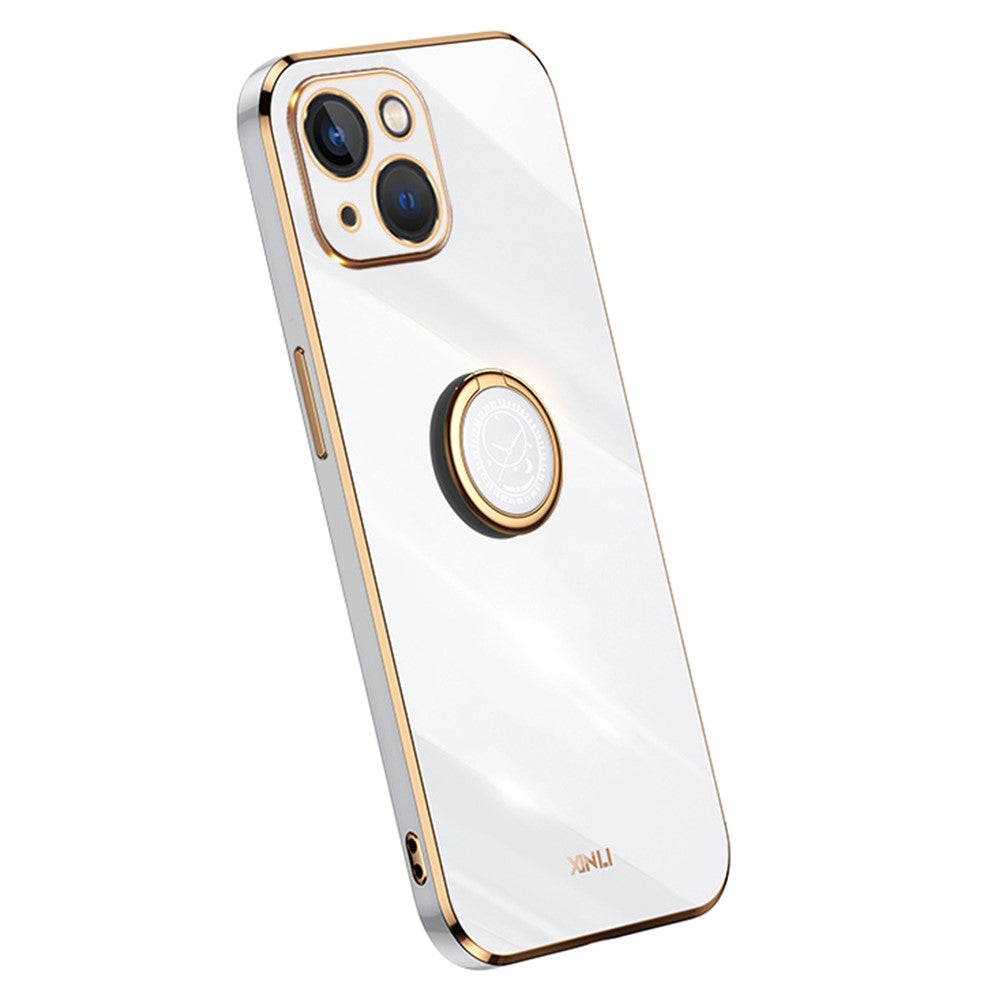 XINLI Ring Kickstand Back Shell for iPhone 13 mini 5.4 inch, Anti-drop Electroplating Golden Edge Case Soft TPU Cover