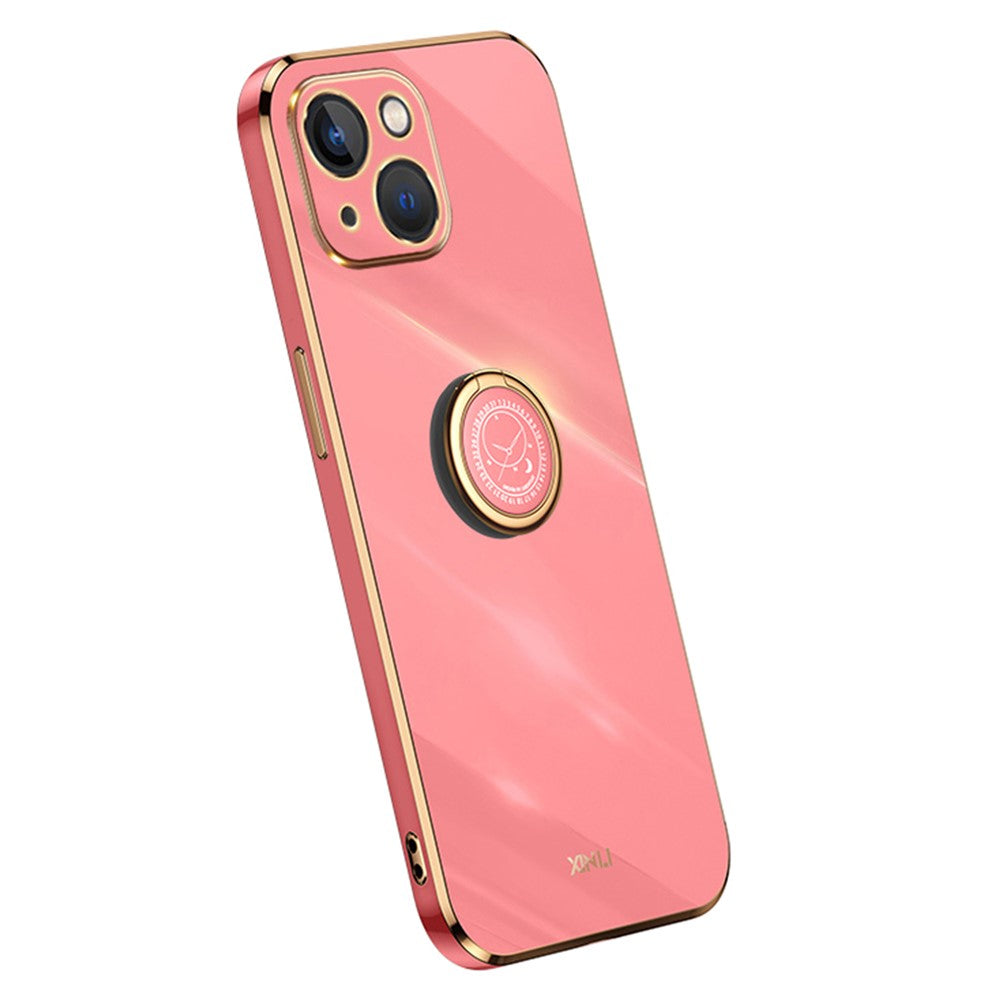 XINLI Ring Kickstand Back Shell for iPhone 13 mini 5.4 inch, Anti-drop Electroplating Golden Edge Case Soft TPU Cover