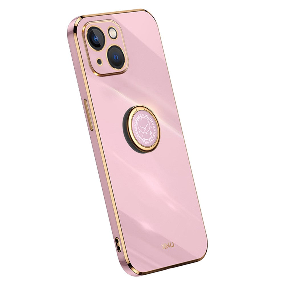 XINLI Ring Kickstand Back Shell for iPhone 13 mini 5.4 inch, Anti-drop Electroplating Golden Edge Case Soft TPU Cover
