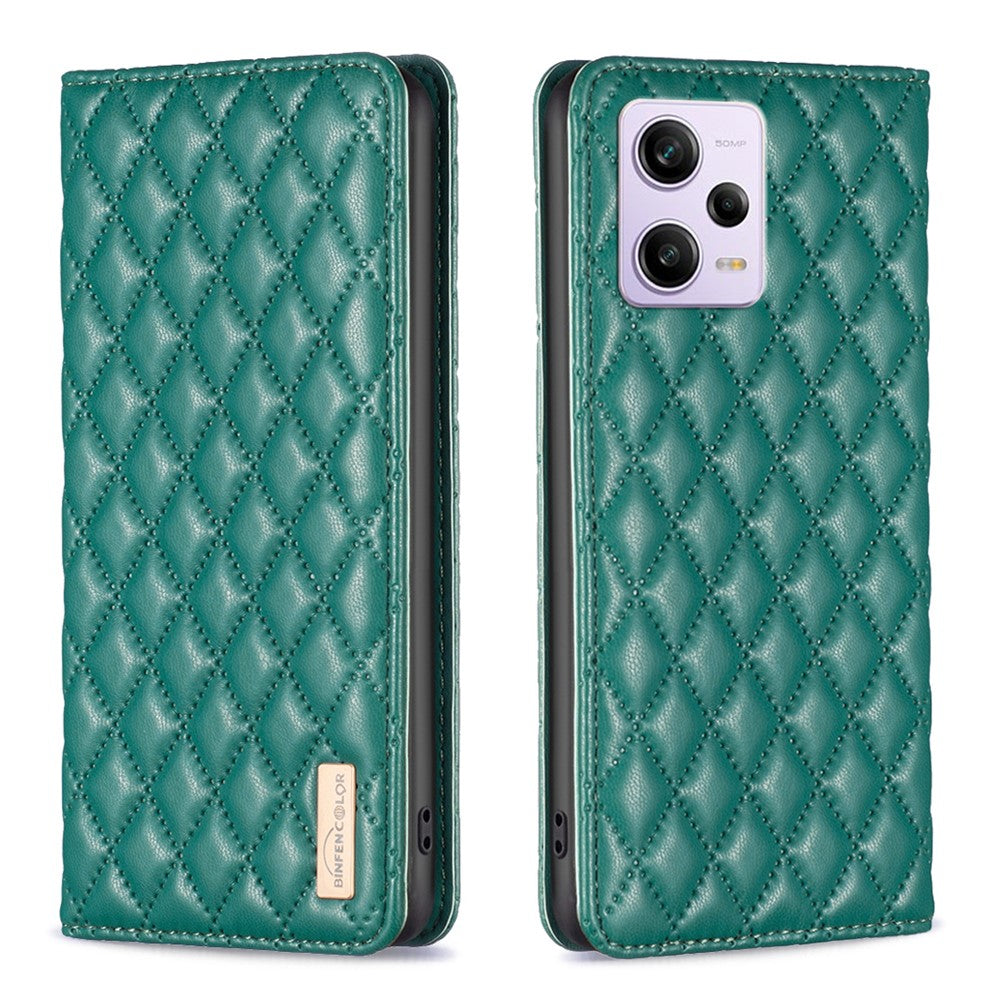 BINFEN COLOR BF Style-16 PU-läderskal för Xiaomi Redmi Note 12 Pro 5G / Note 12 Pro Speed 5G / Poco X5 Pro 5G stativmobilskal korthållare magnetisk stängning mobilskal