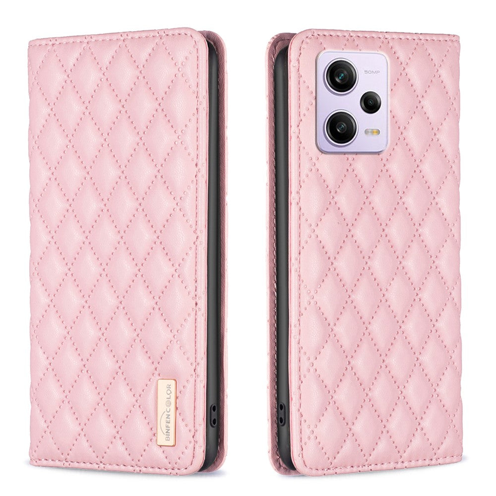 BINFEN COLOR BF Style-16 PU-läderskal för Xiaomi Redmi Note 12 Pro 5G / Note 12 Pro Speed 5G / Poco X5 Pro 5G stativmobilskal korthållare magnetisk stängning mobilskal