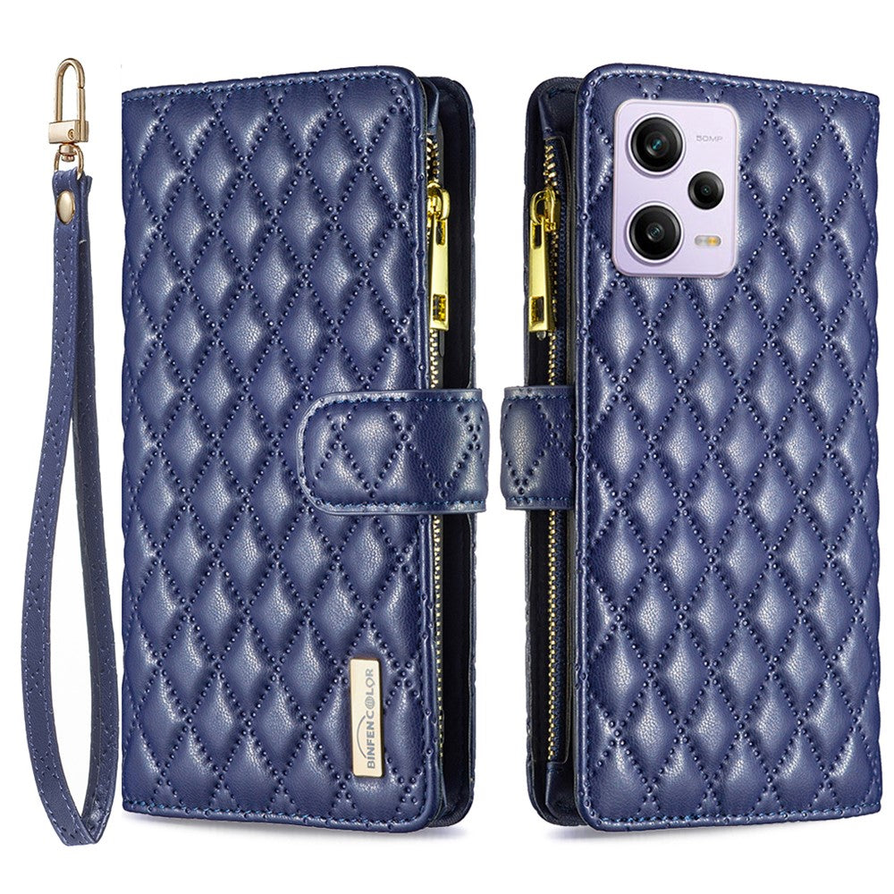 BINFEN COLOR BF Style-15 for Xiaomi Redmi Note 12 Pro 5G / Note 12 Pro Speed 5G / Poco X5 Pro 5G PU Leather Case Stand Zipper Pocket Phone Cover with Strap