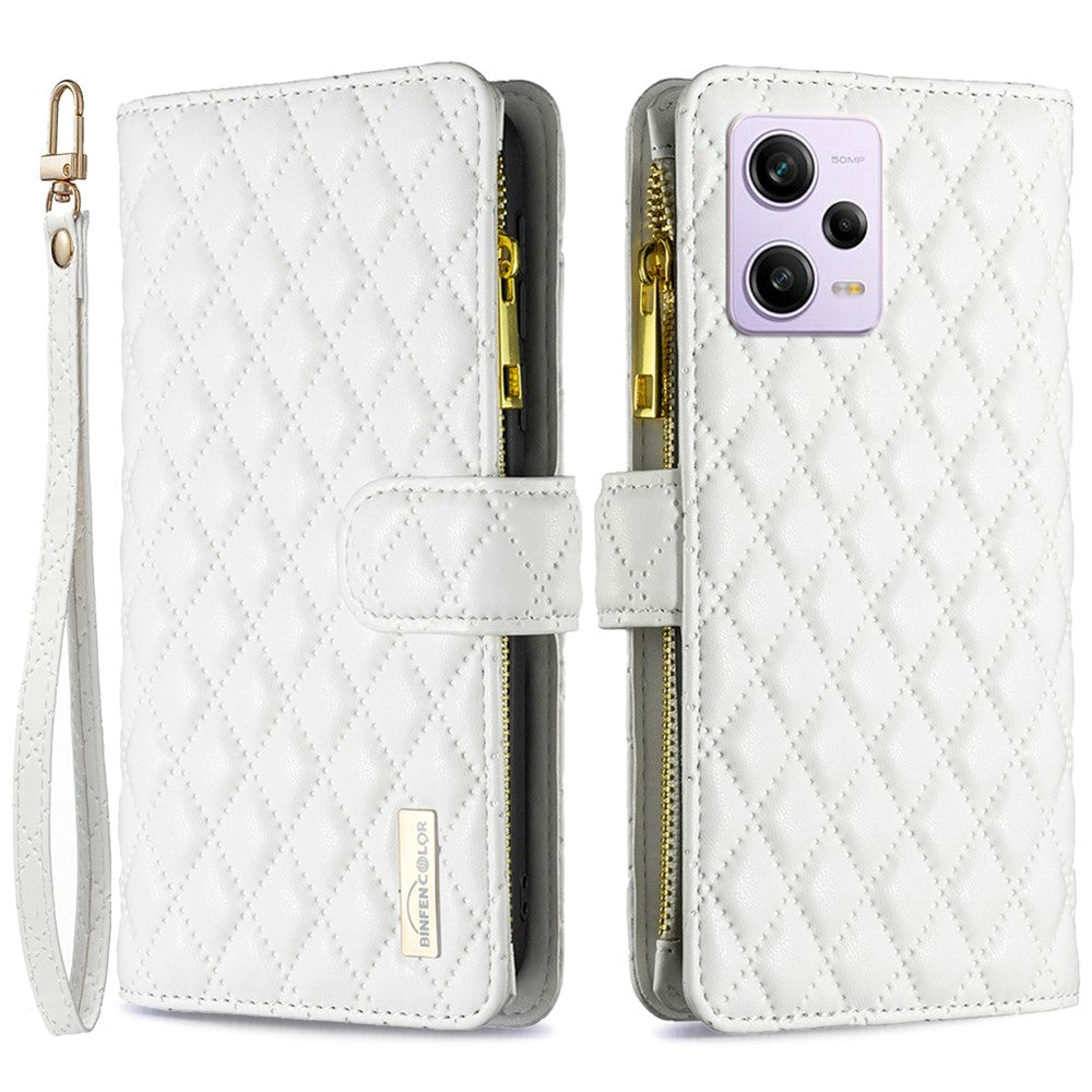 BINFEN COLOR BF Style-15 for Xiaomi Redmi Note 12 Pro 5G / Note 12 Pro Speed 5G / Poco X5 Pro 5G PU Leather Case Stand Zipper Pocket Phone Cover with Strap