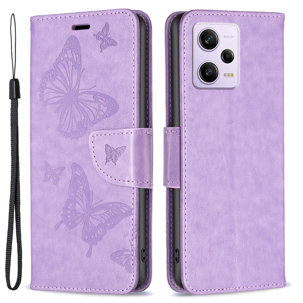Shockproof Case for Xiaomi Redmi Note 12 Pro 5G / Note 12 Pro Speed 5G / Poco X5 Pro 5G PU Leather Cover Butterfly Imprinted with Strap