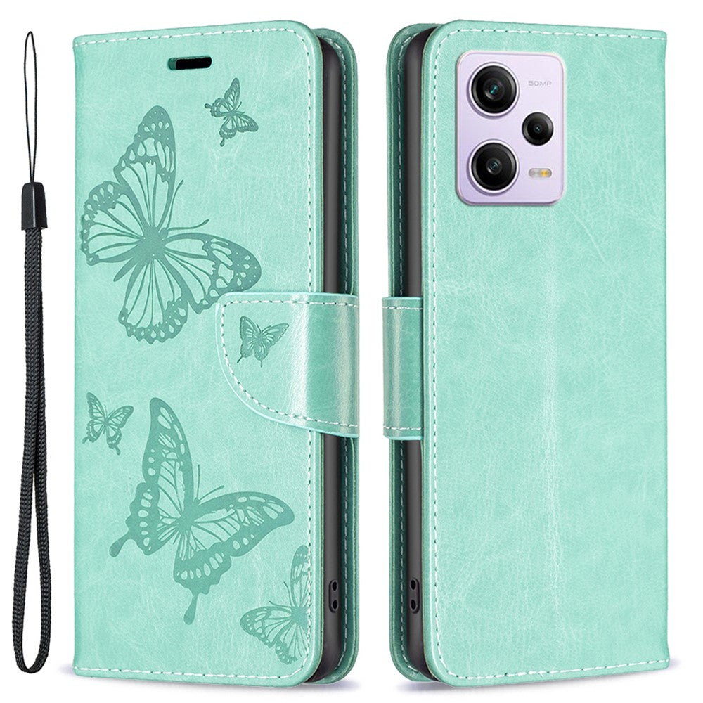 Shockproof Case for Xiaomi Redmi Note 12 Pro 5G / Note 12 Pro Speed 5G / Poco X5 Pro 5G PU Leather Cover Butterfly Imprinted with Strap