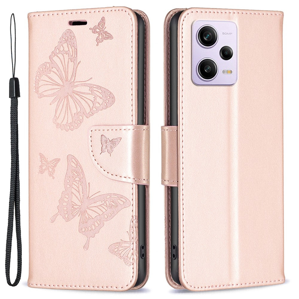 Shockproof Case for Xiaomi Redmi Note 12 Pro 5G / Note 12 Pro Speed 5G / Poco X5 Pro 5G PU Leather Cover Butterfly Imprinted with Strap
