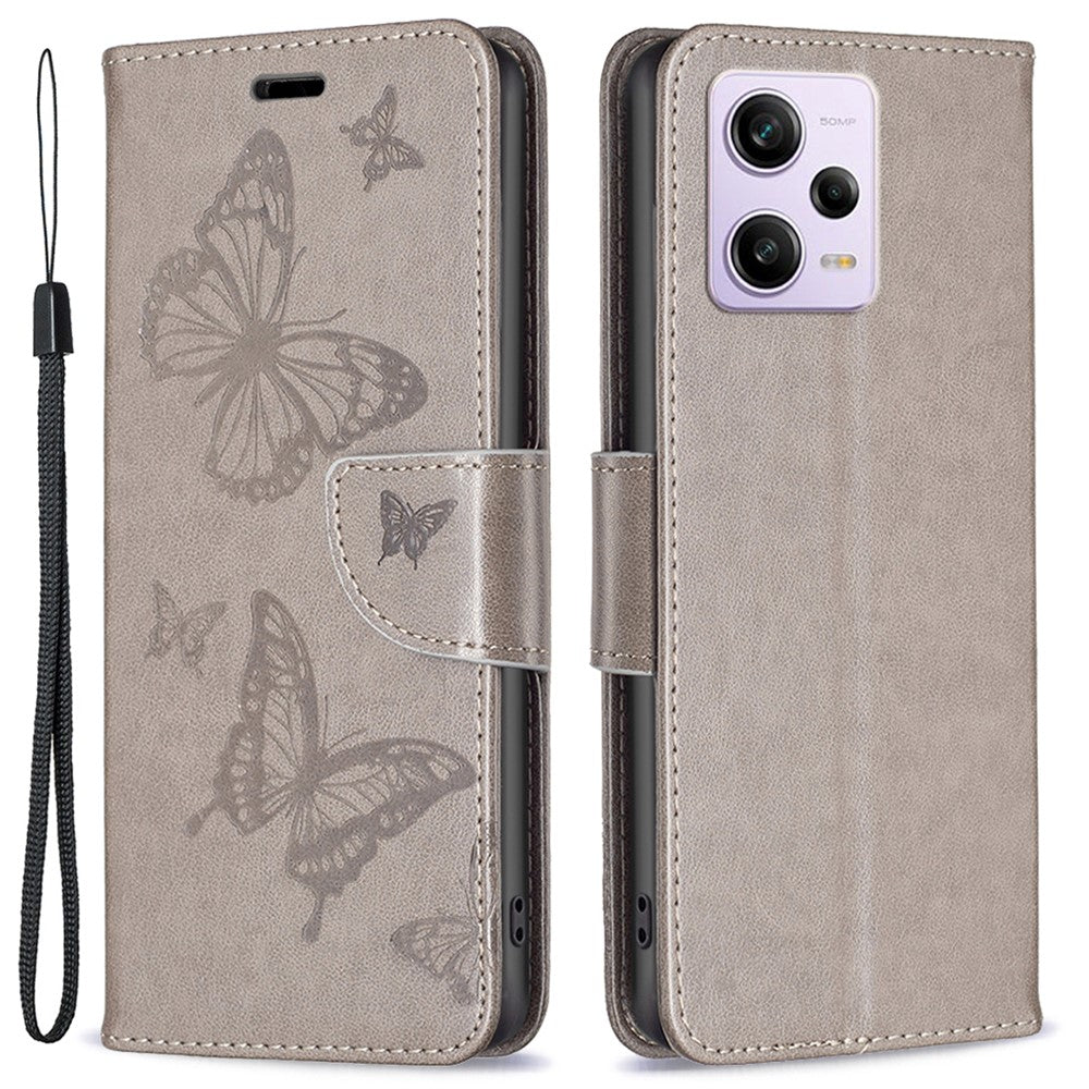 Shockproof Case for Xiaomi Redmi Note 12 Pro 5G / Note 12 Pro Speed 5G / Poco X5 Pro 5G PU Leather Cover Butterfly Imprinted with Strap