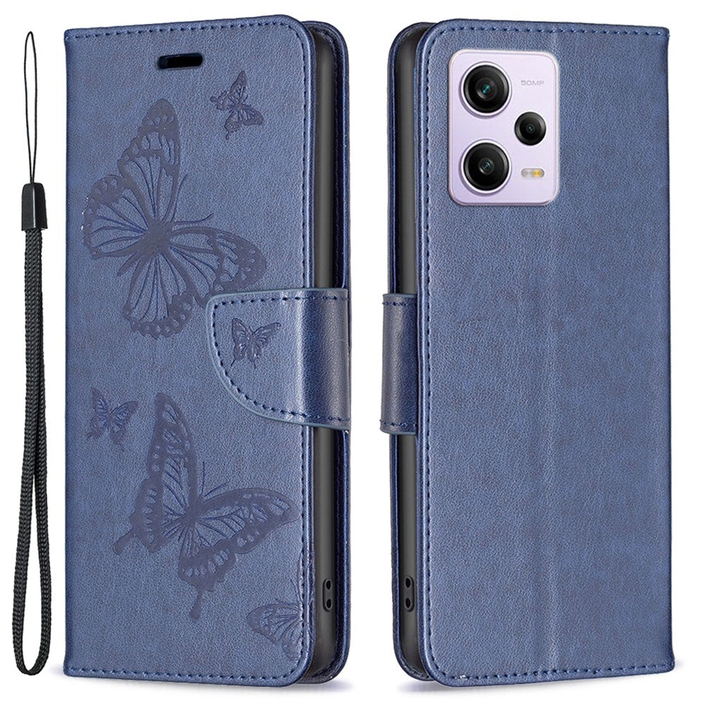 Shockproof Case for Xiaomi Redmi Note 12 Pro 5G / Note 12 Pro Speed 5G / Poco X5 Pro 5G PU Leather Cover Butterfly Imprinted with Strap